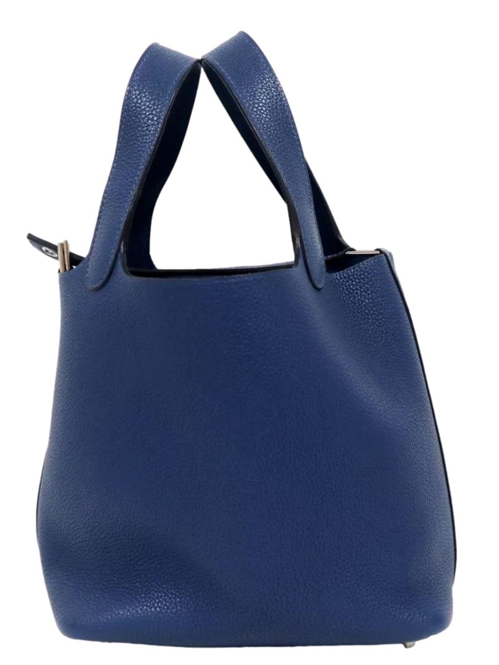 Blue Women's Leather Tote Bag - Minimal Handheld Style